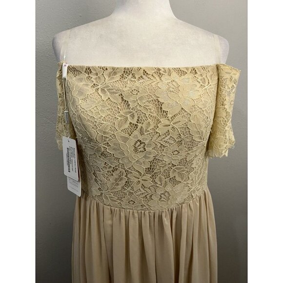 JJ’S House Dress Women 12 Formal Gown Champagne Lace Slit Long Lined Button Back - Picture 2 of 13